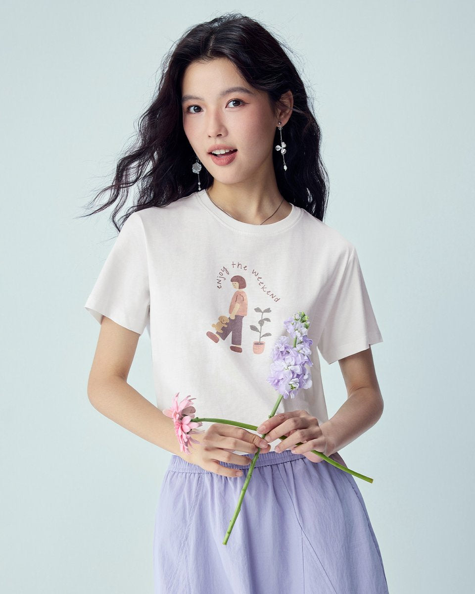 Women’s Crew‑Neck Short‑Sleeve Regular Fit Printed Tee - Giordano Online