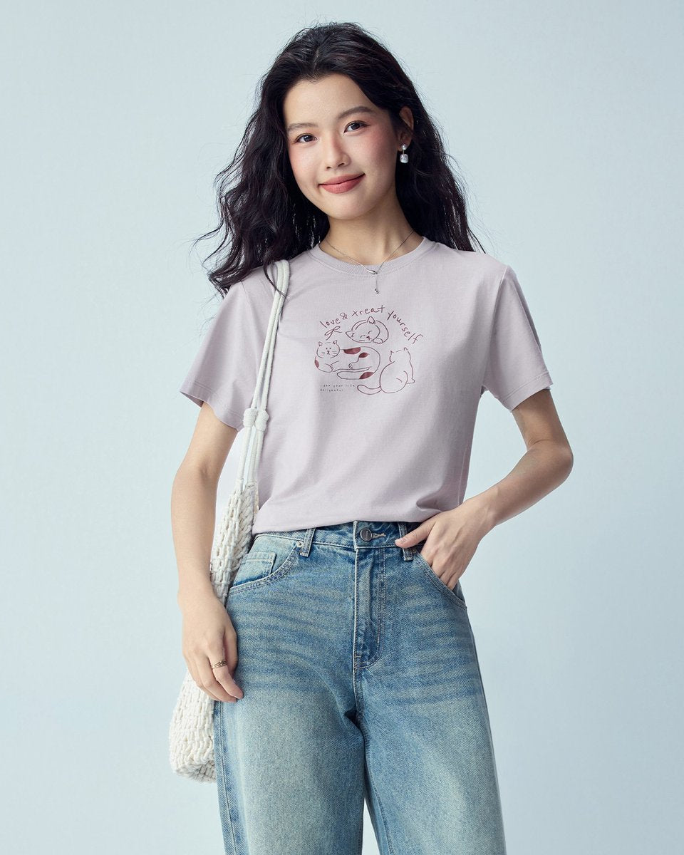Women’s Crew‑Neck Short‑Sleeve Regular Fit Printed Tee - Giordano Online