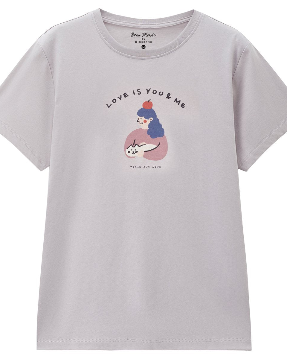 Women’s Crew‑Neck Short‑Sleeve Regular Fit Printed Tee - Giordano Online