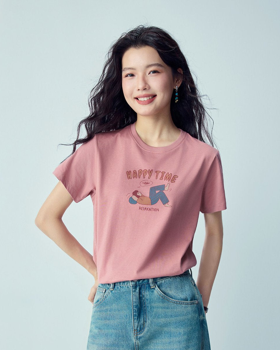 Women’s Crew‑Neck Short‑Sleeve Regular Fit Printed Tee - Giordano Online