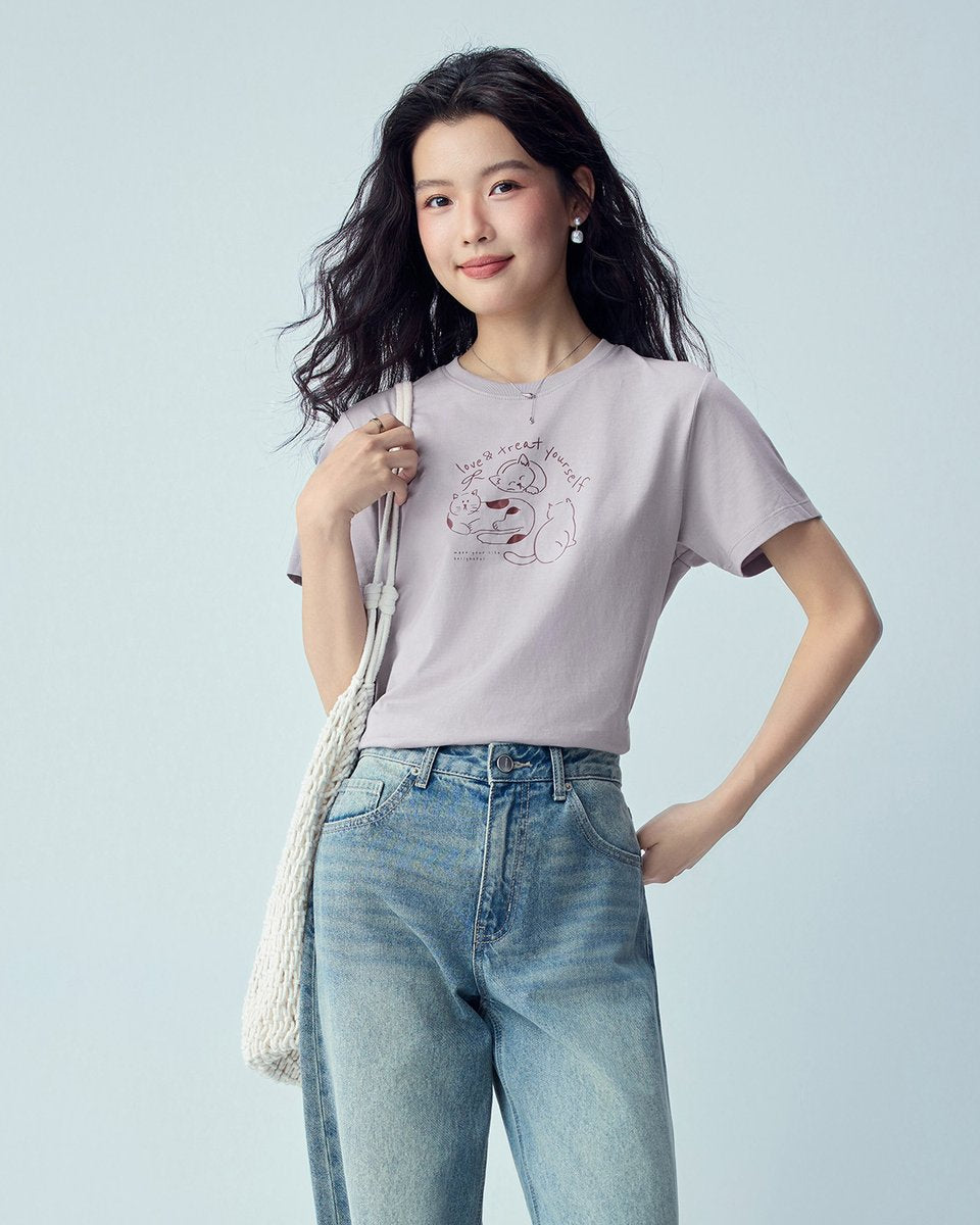 Women’s Crew‑Neck Short‑Sleeve Regular Fit Printed Tee - Giordano Online