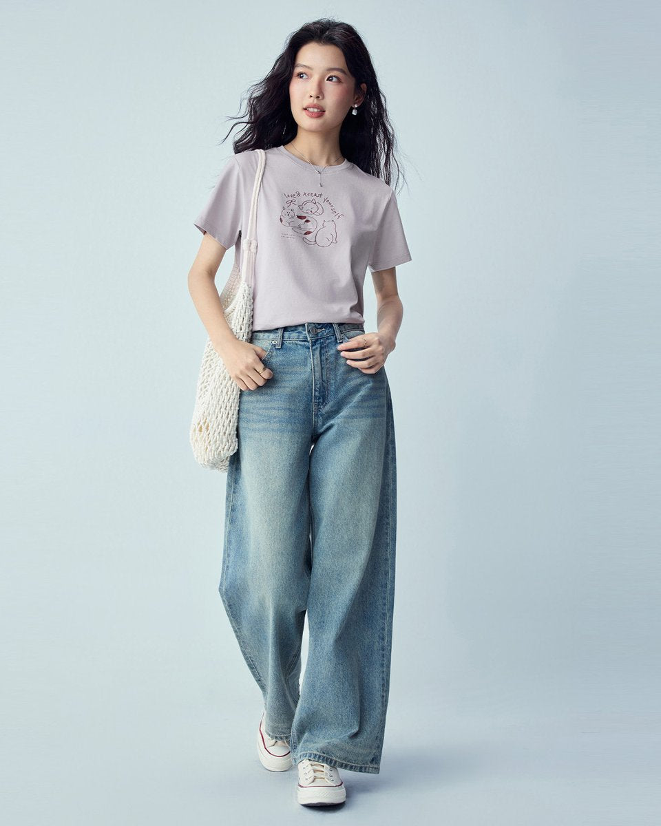 Women’s Crew‑Neck Short‑Sleeve Regular Fit Printed Tee - Giordano Online