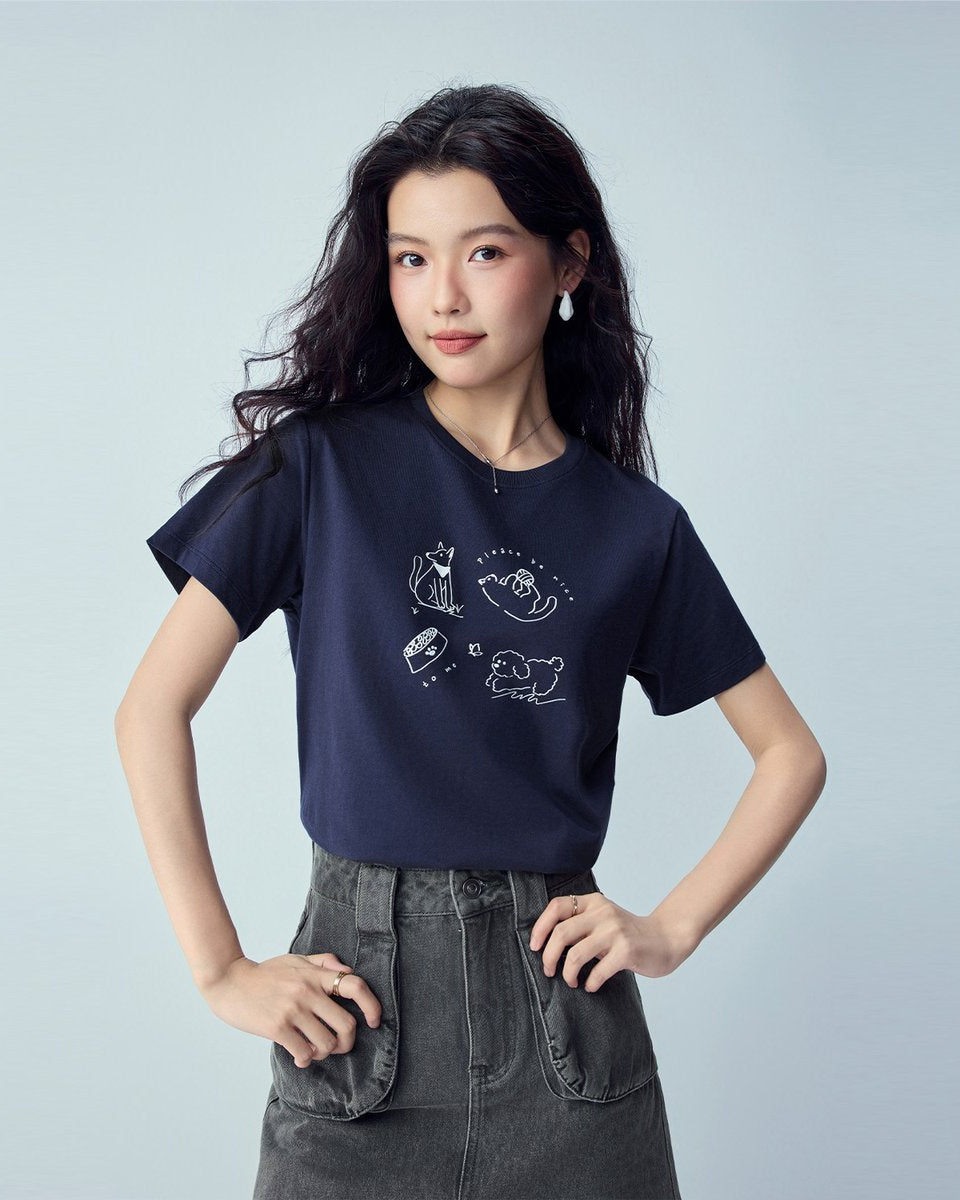 Women’s Crew‑Neck Short‑Sleeve Regular Fit Printed Tee - Giordano Online