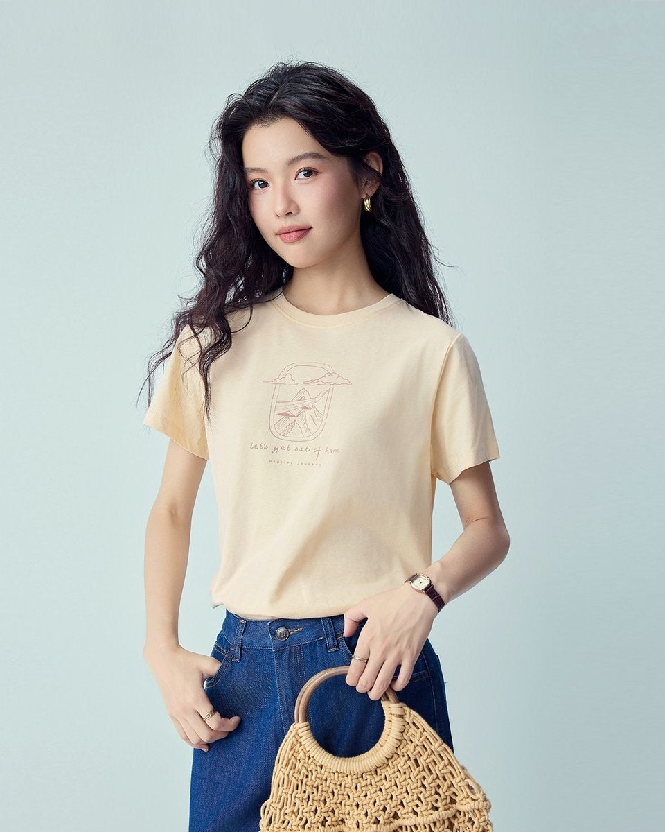 Women’s Crew‑Neck Short‑Sleeve Regular Fit Printed Tee - Giordano Online