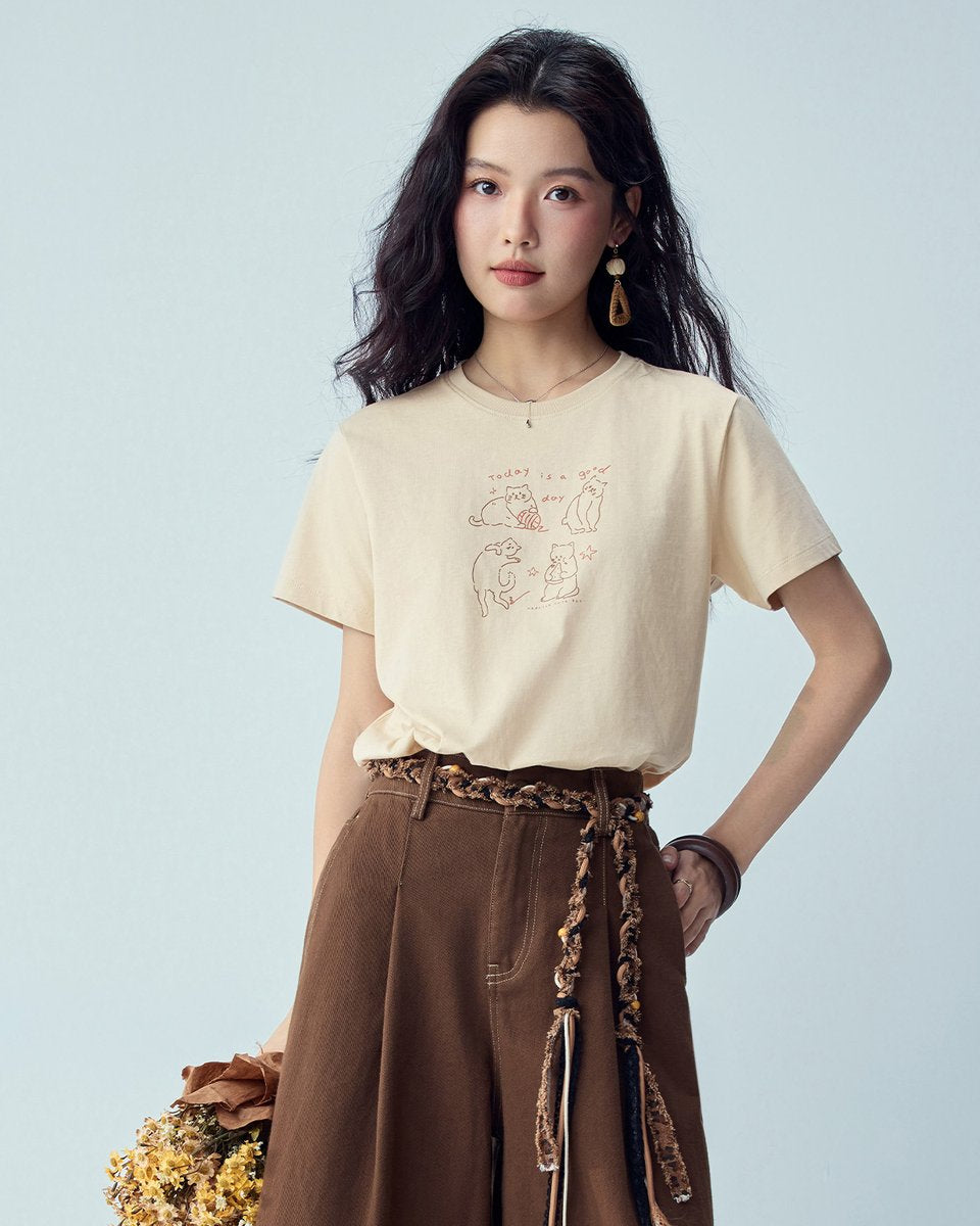 Women’s Crew‑Neck Short‑Sleeve Regular Fit Printed Tee - Giordano Online