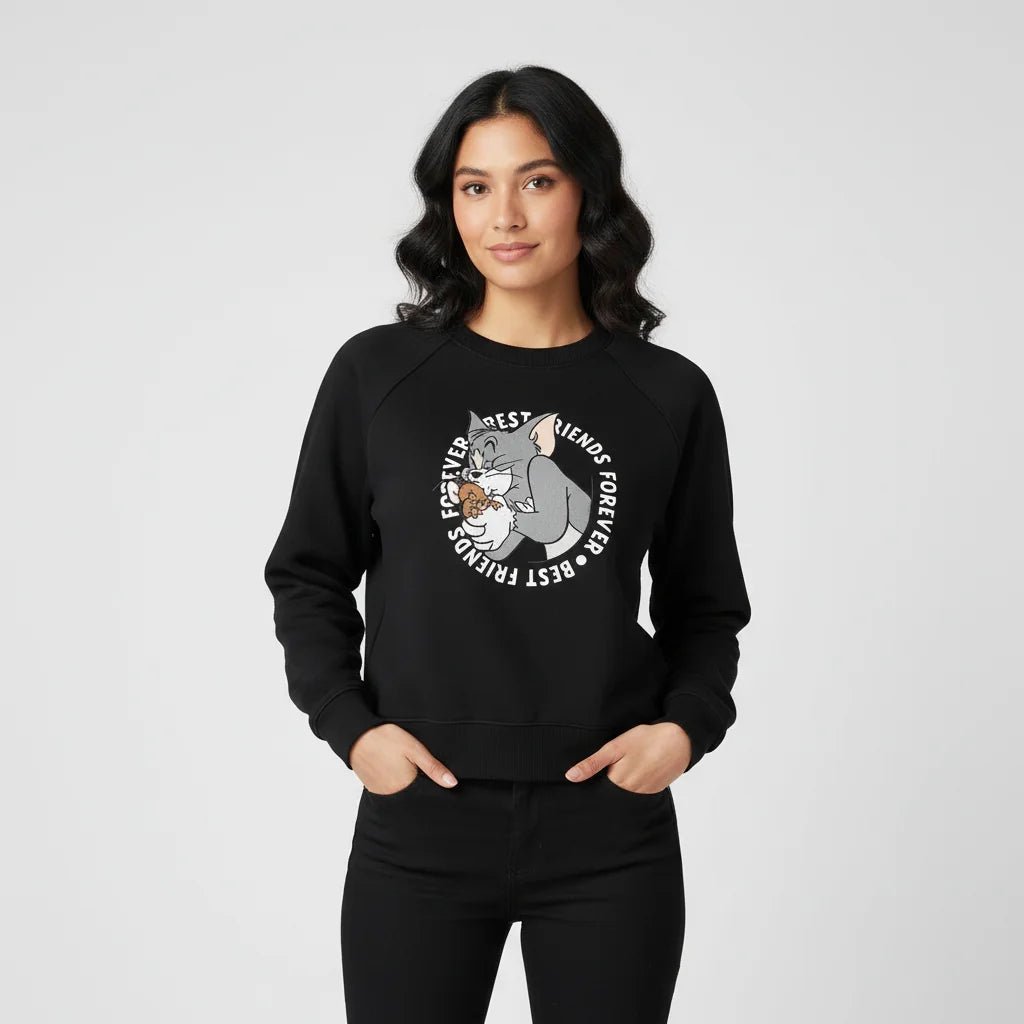 Women’s French Terry Long Sleeve Crew Neck Sweatshirt – Tom & Jerry - Black - Giordano Online
