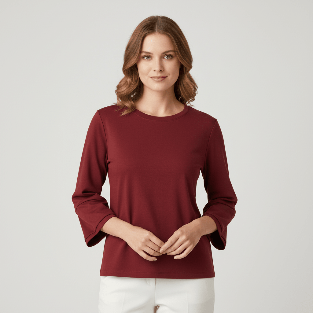Women's Interlock Crew Neck 3/4 Sleeve Comfort Tee - Giordano Online