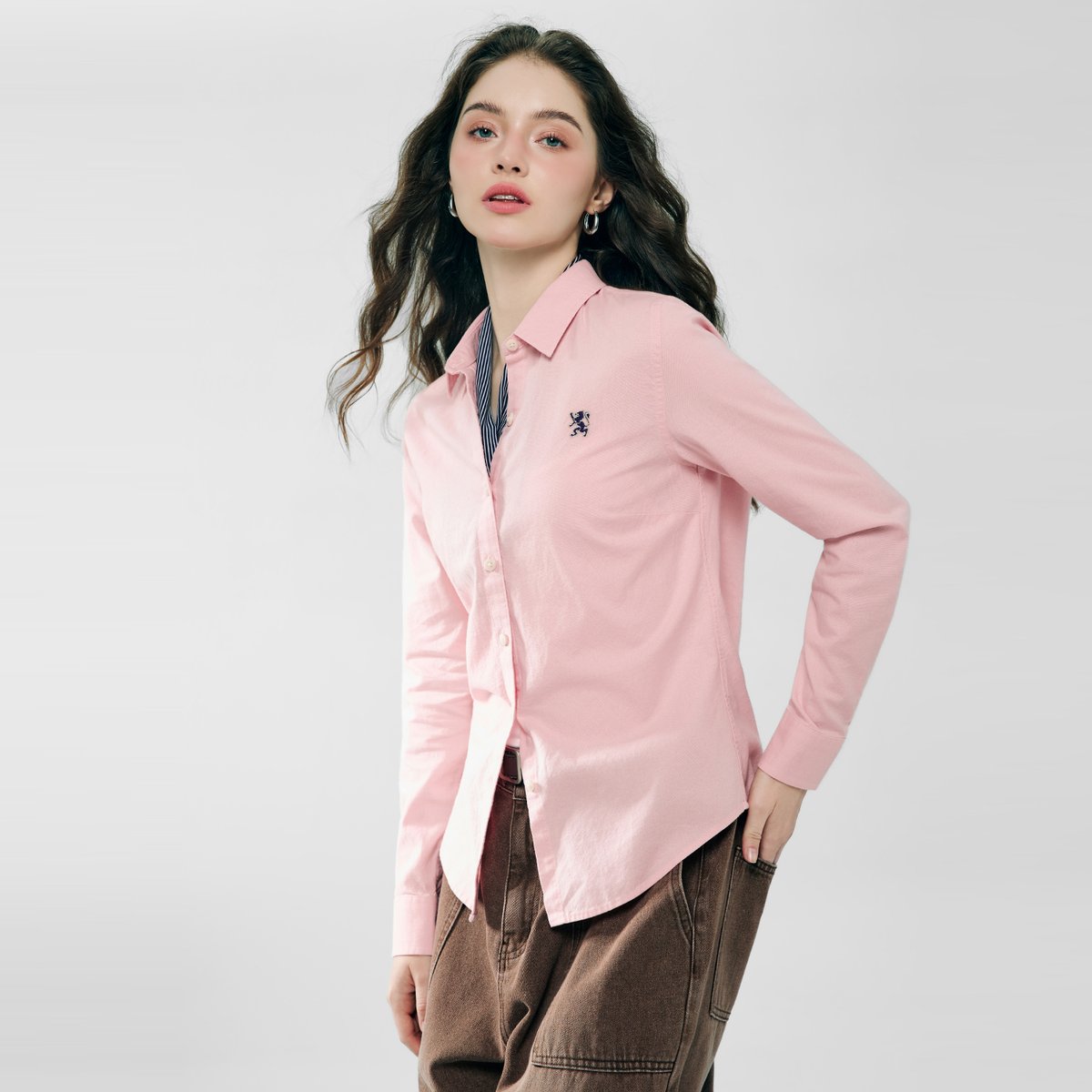 Women's Oxford Long Sleeve Embroidery Shirt - Giordano Online
