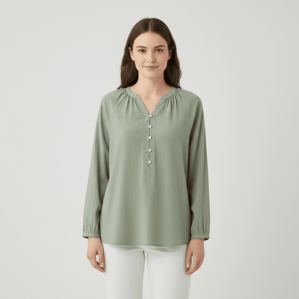 Women's V neck Half Placket Shirt - Giordano Online
