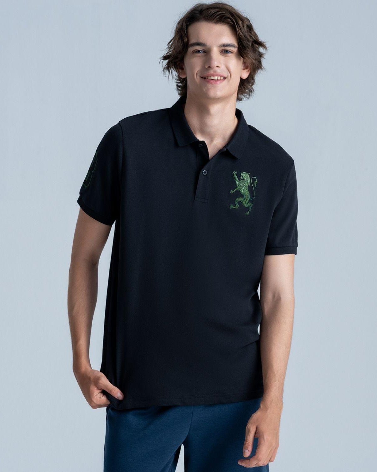 Quick buy Men's 3D Lion Bold Embroidery Slim Fit Polo