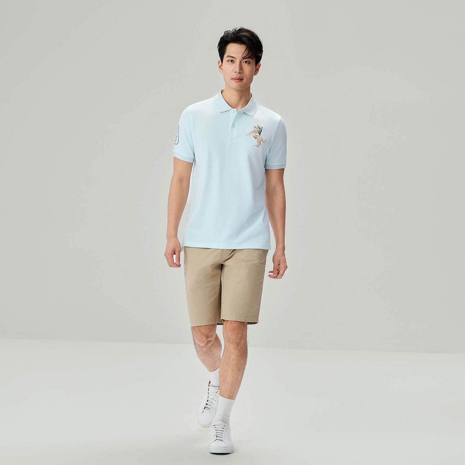 Men's Slim Fit Napoleon Embroidery Lycra Pique Polo - Image 1