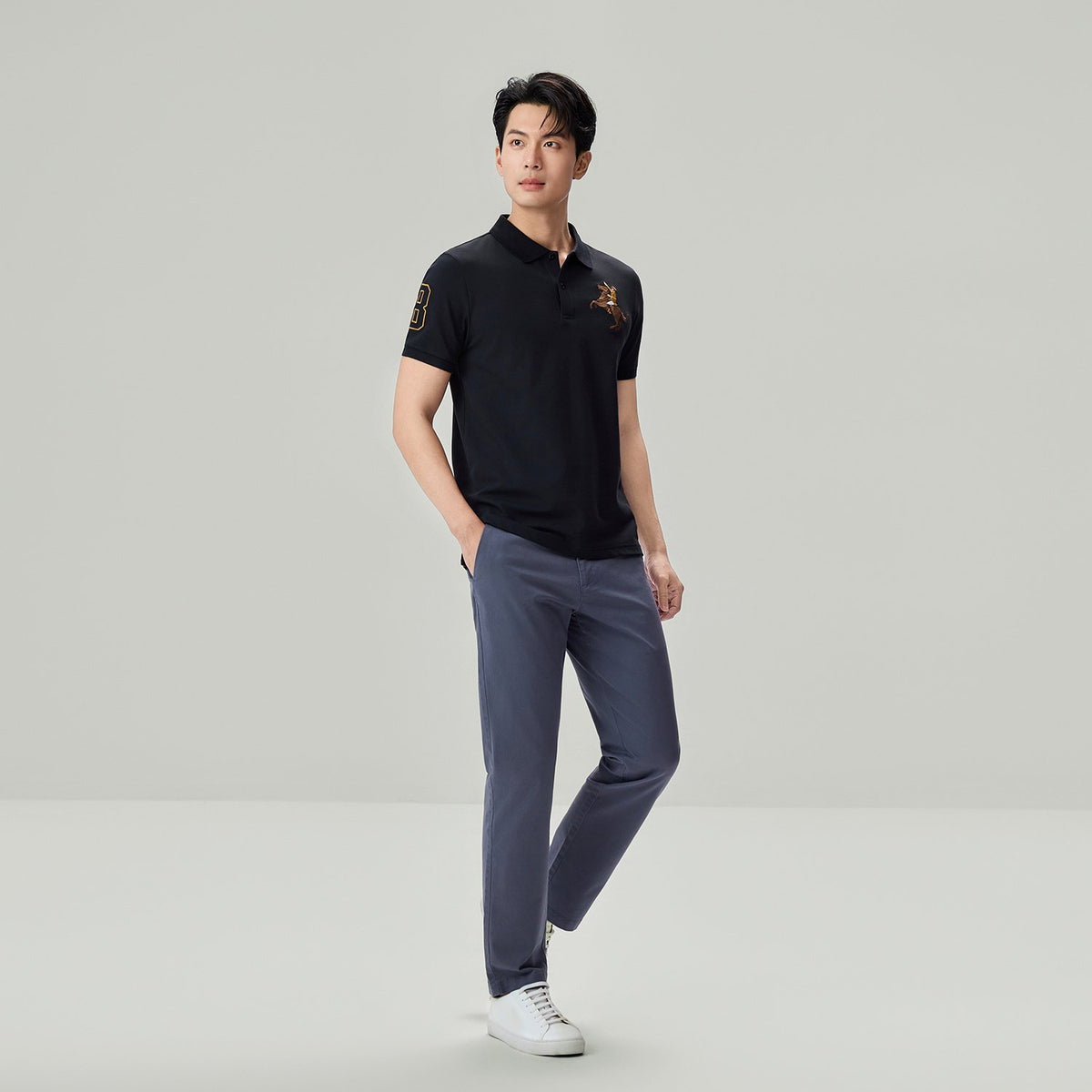 Men's Slim Fit Napoleon Embroidery Lycra Pique Polo - Image 1