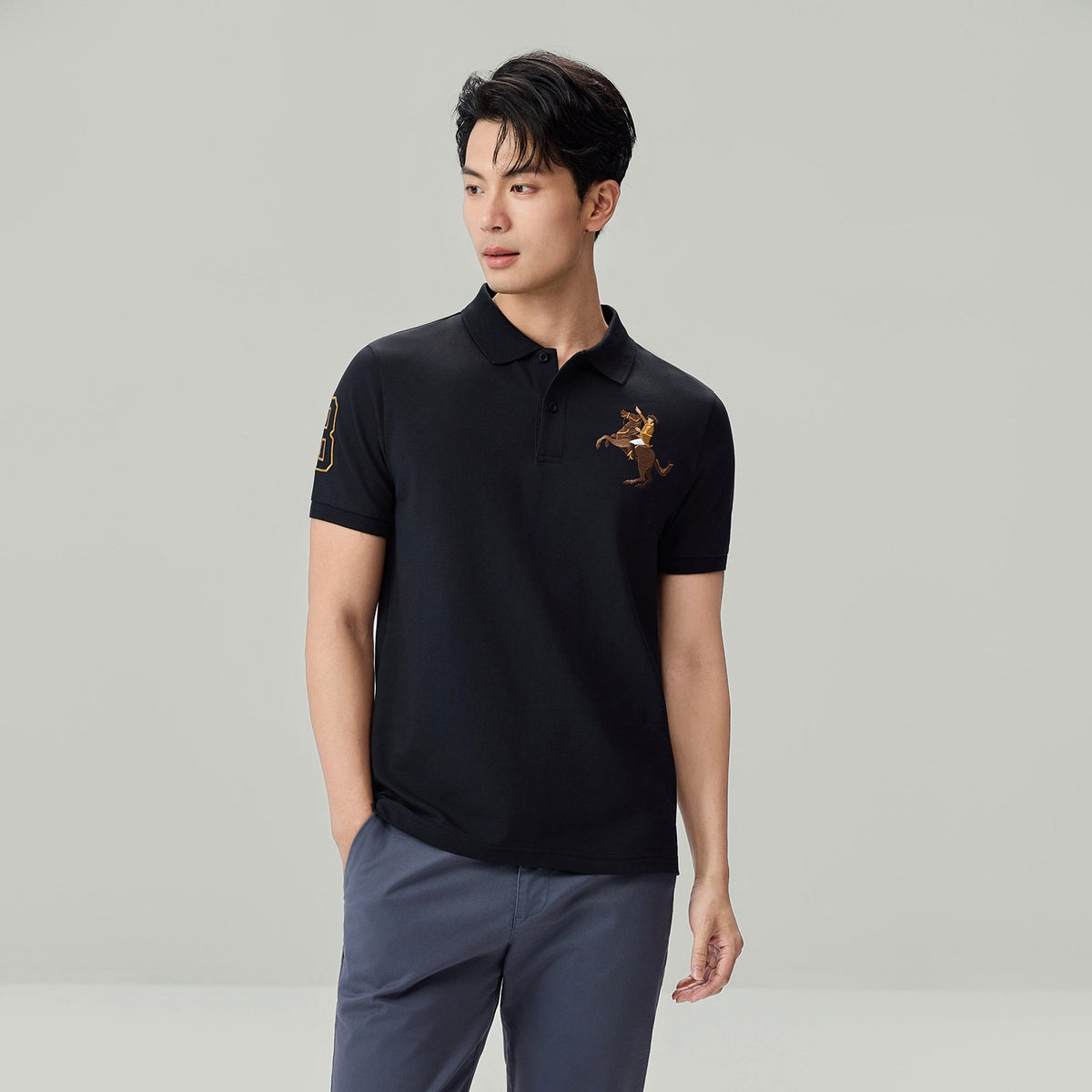 Men's Slim Fit Napoleon Embroidery Lycra Pique Polo - Image 2
