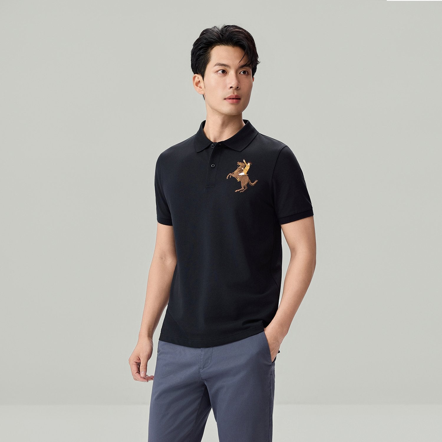 Men's Slim Fit Napoleon Embroidery Lycra Pique Polo - Image 3