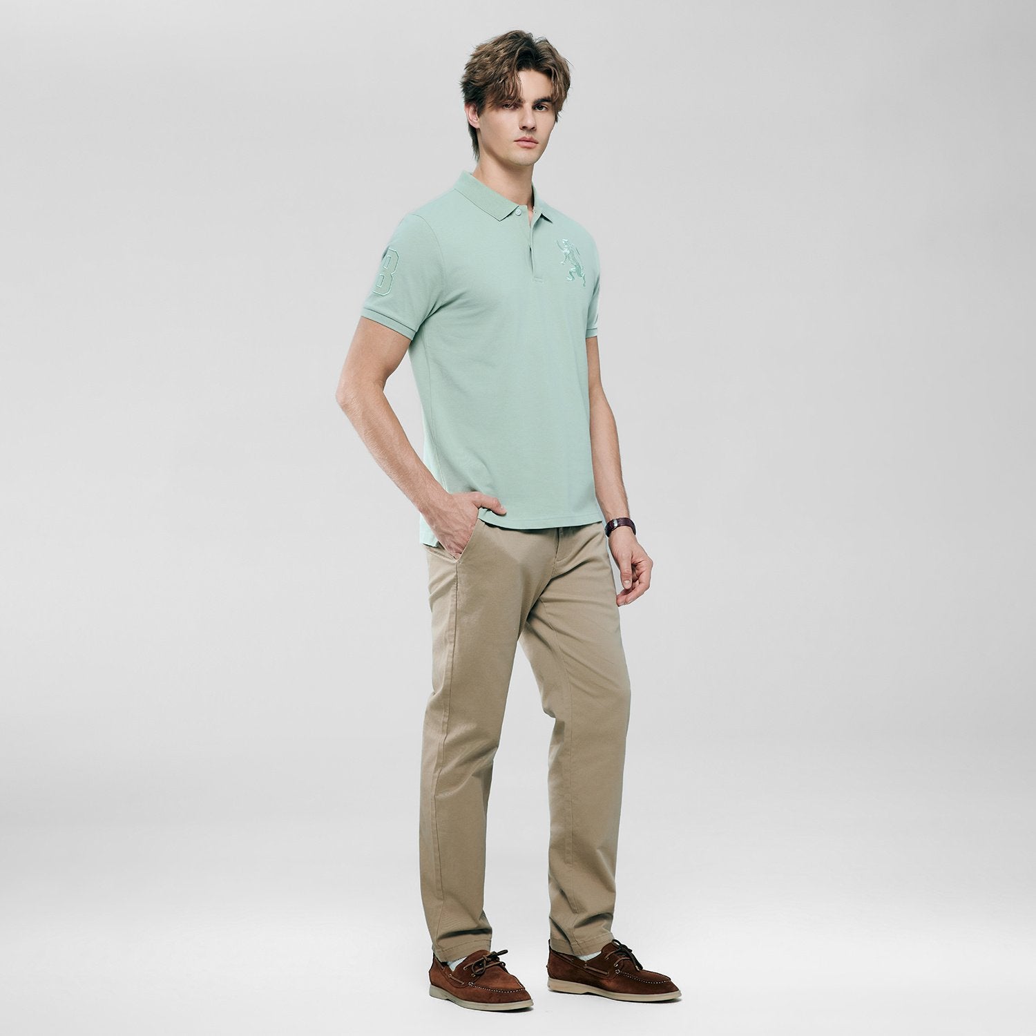 Men's Slim Fit 3D Lion Embroidery Lycra Pique Polo - Image 1