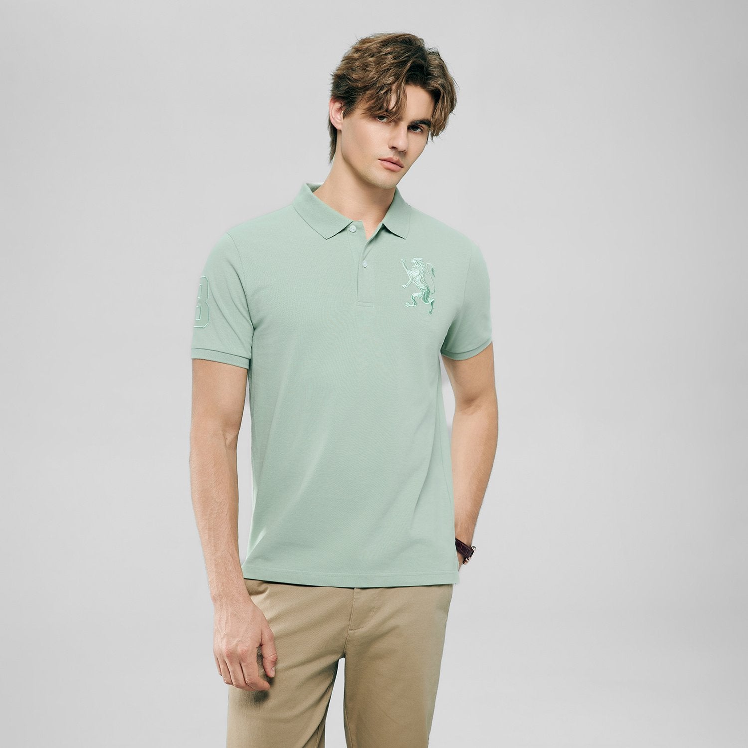 Men's Slim Fit 3D Lion Embroidery Lycra Pique Polo - Image 3