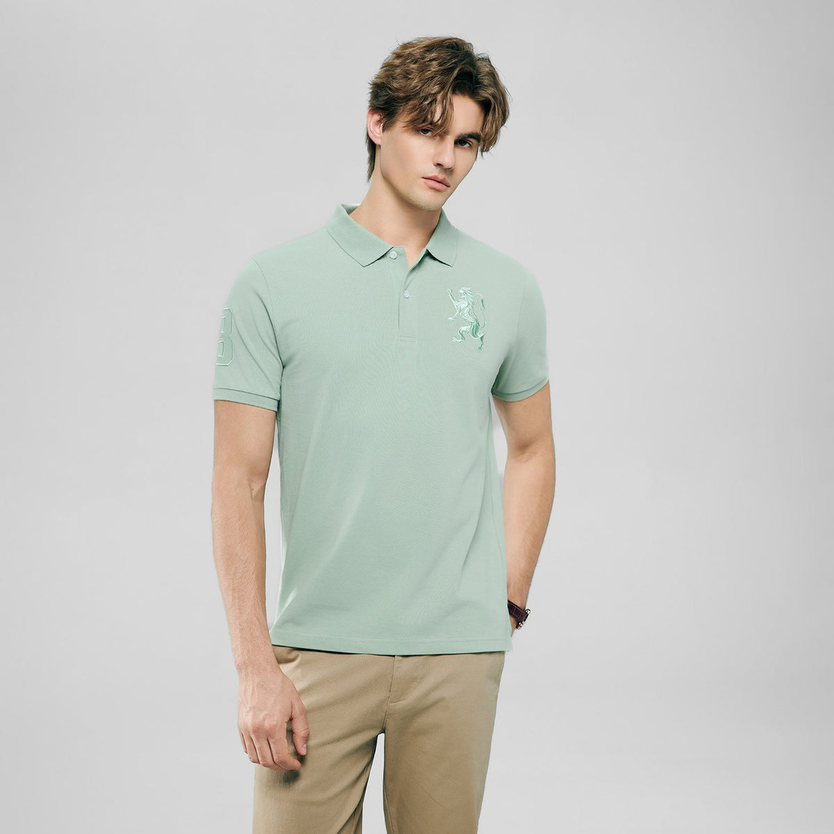 Men's Slim Fit 3D Lion Embroidery Lycra Pique Polo - Image 3