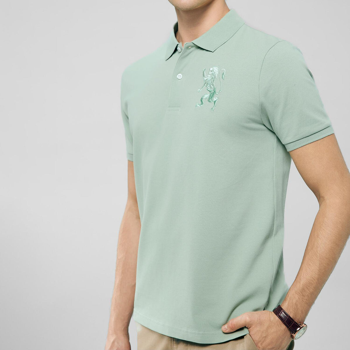 Men's Slim Fit 3D Lion Embroidery Lycra Pique Polo - Image 4