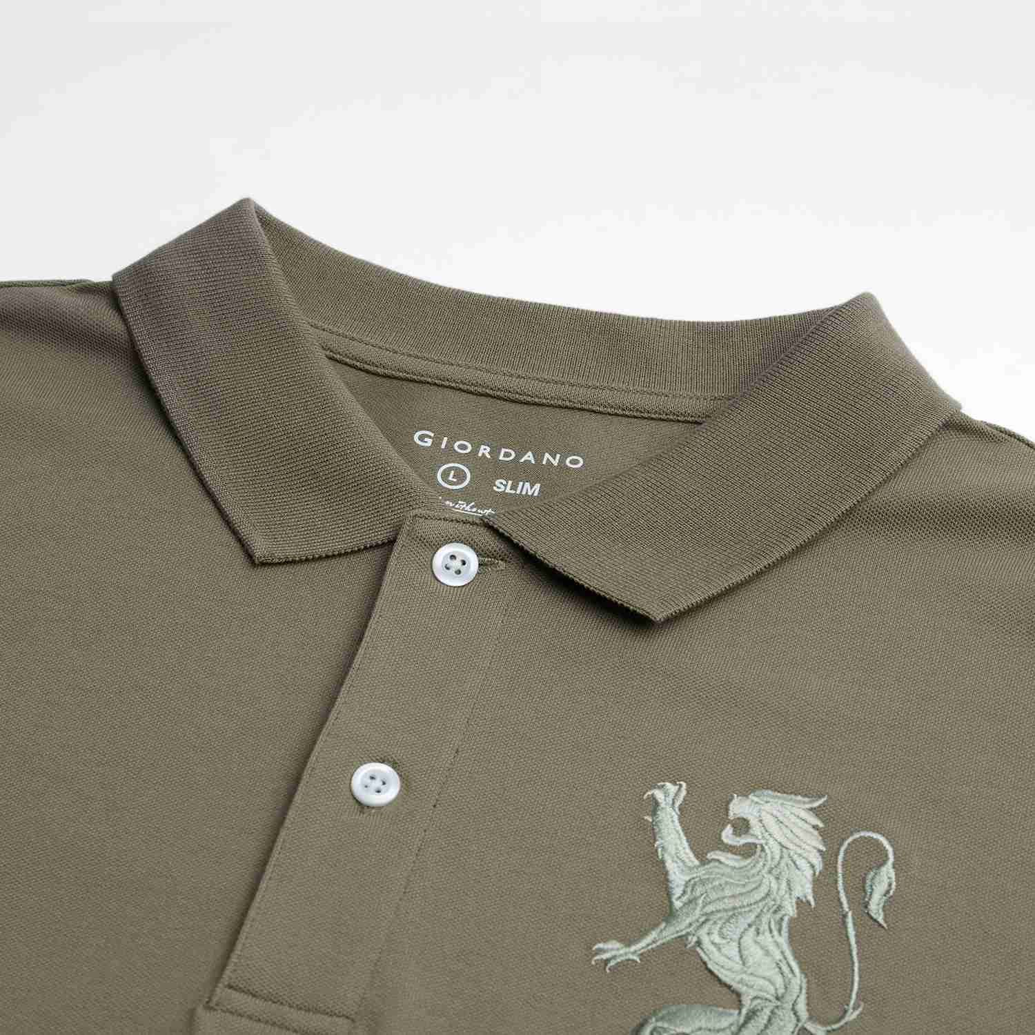 Men's Slim Fit 3D Lion Embroidery Lycra Pique Polo - Image 8