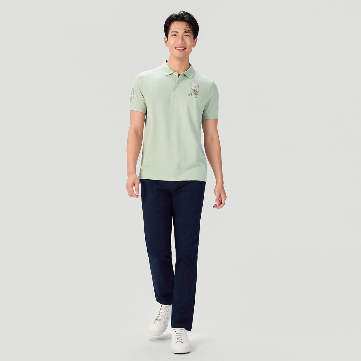 Men's Slim Fit 3D Lion Embroidery Lycra Pique Polo - Image 1