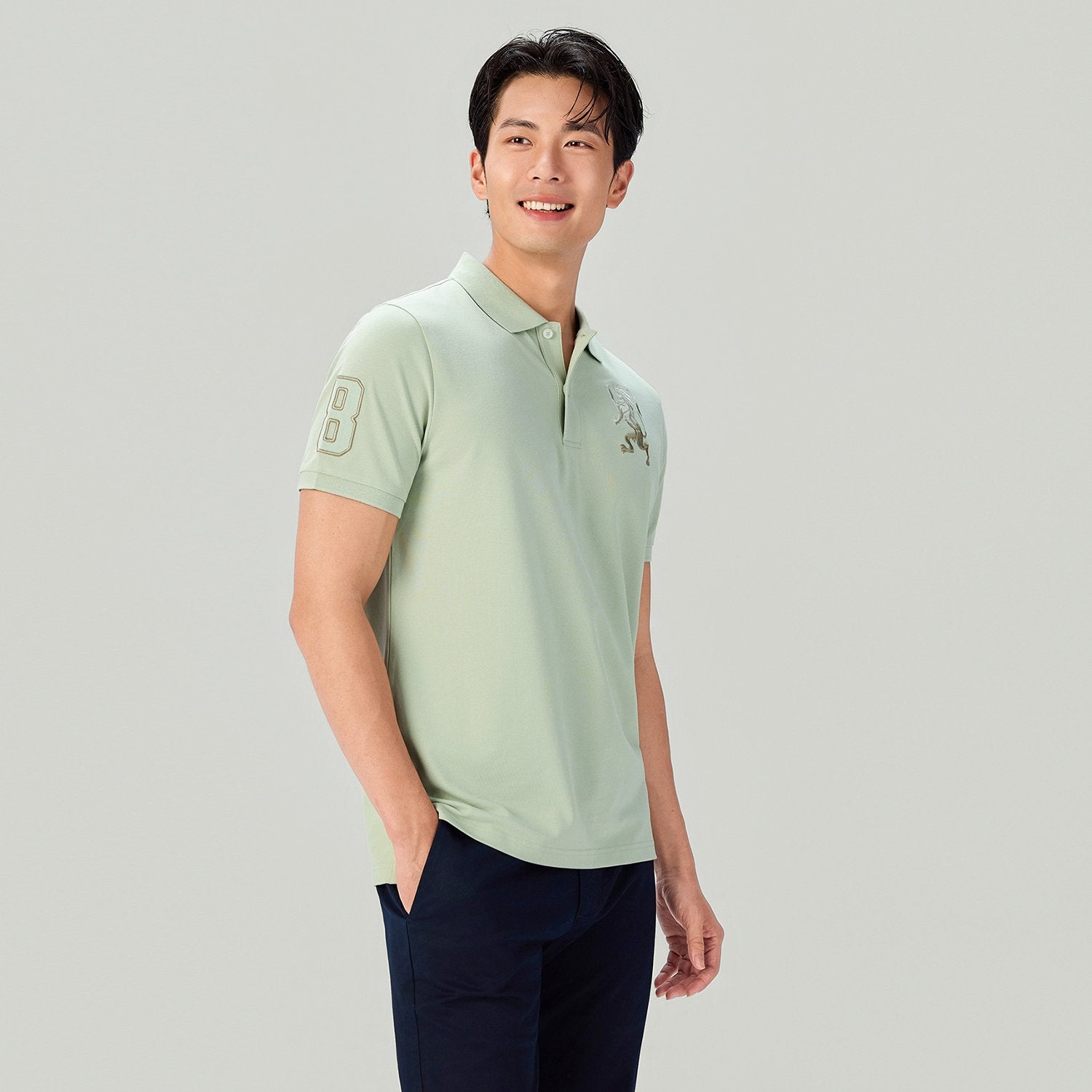 Men's Slim Fit 3D Lion Embroidery Lycra Pique Polo - Image 2