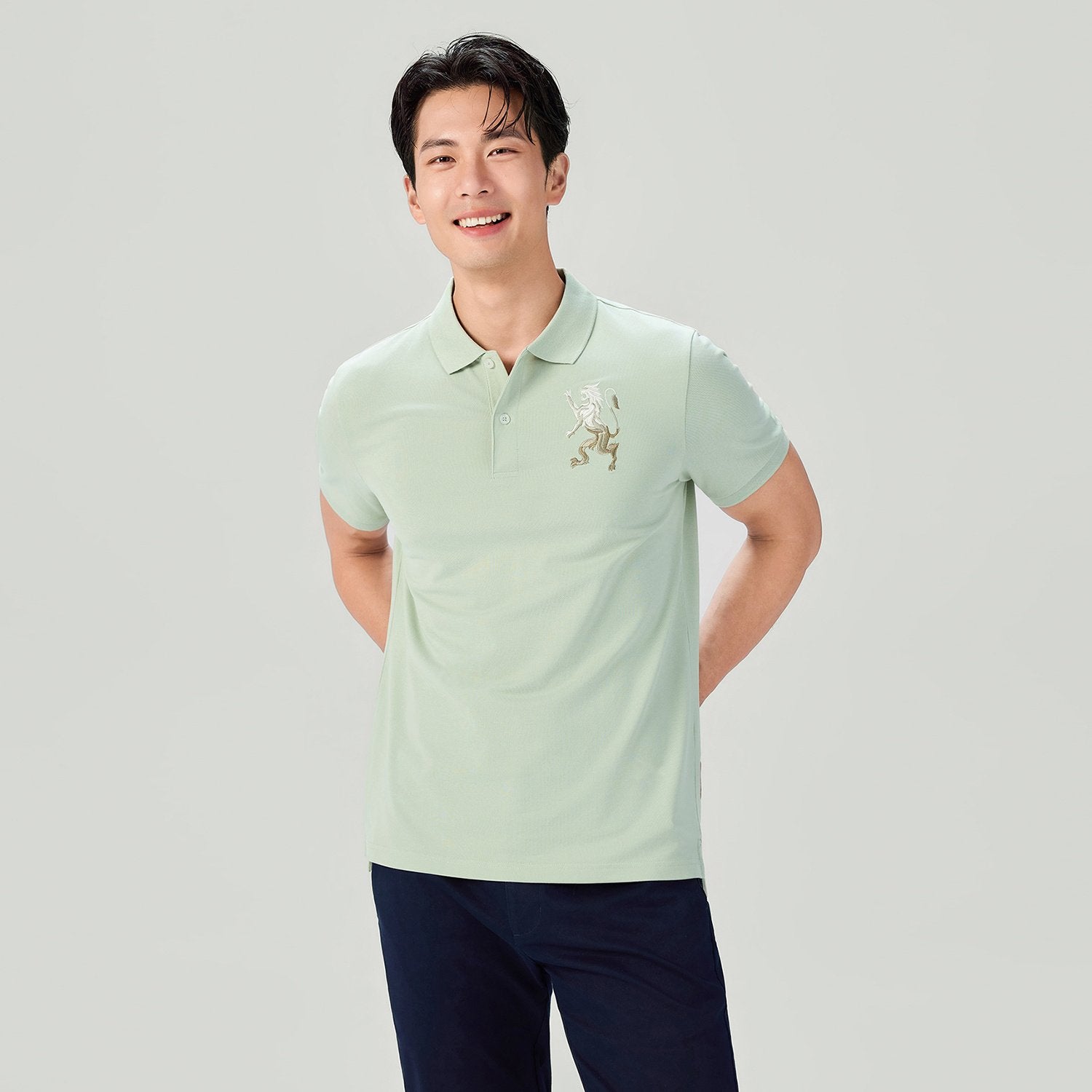Men's Slim Fit 3D Lion Embroidery Lycra Pique Polo - Image 3