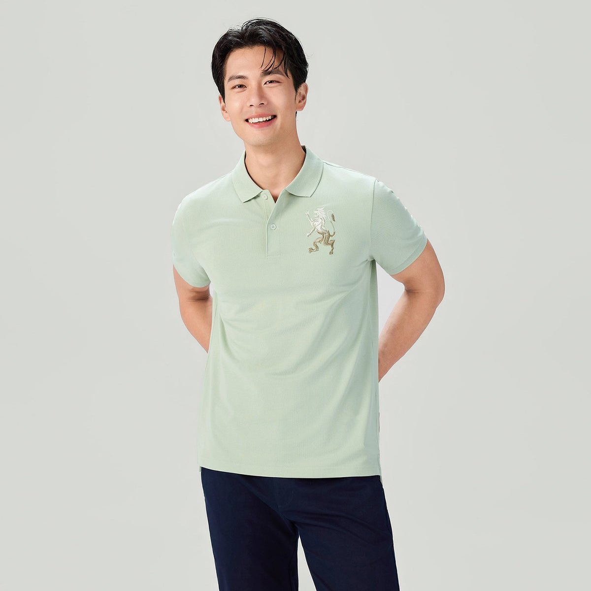 Men's Slim Fit 3D Lion Embroidery Lycra Pique Polo - Image 3