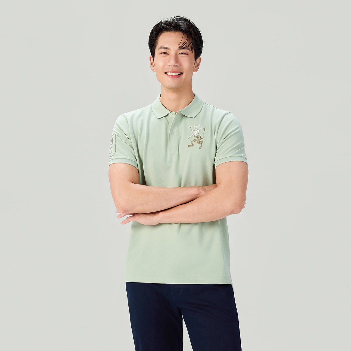 Men's Slim Fit 3D Lion Embroidery Lycra Pique Polo - Image 4