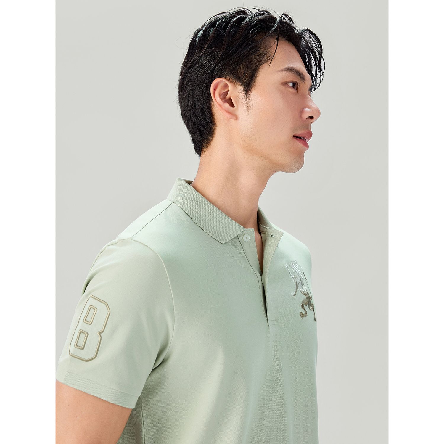 Men's Slim Fit 3D Lion Embroidery Lycra Pique Polo - Image 5
