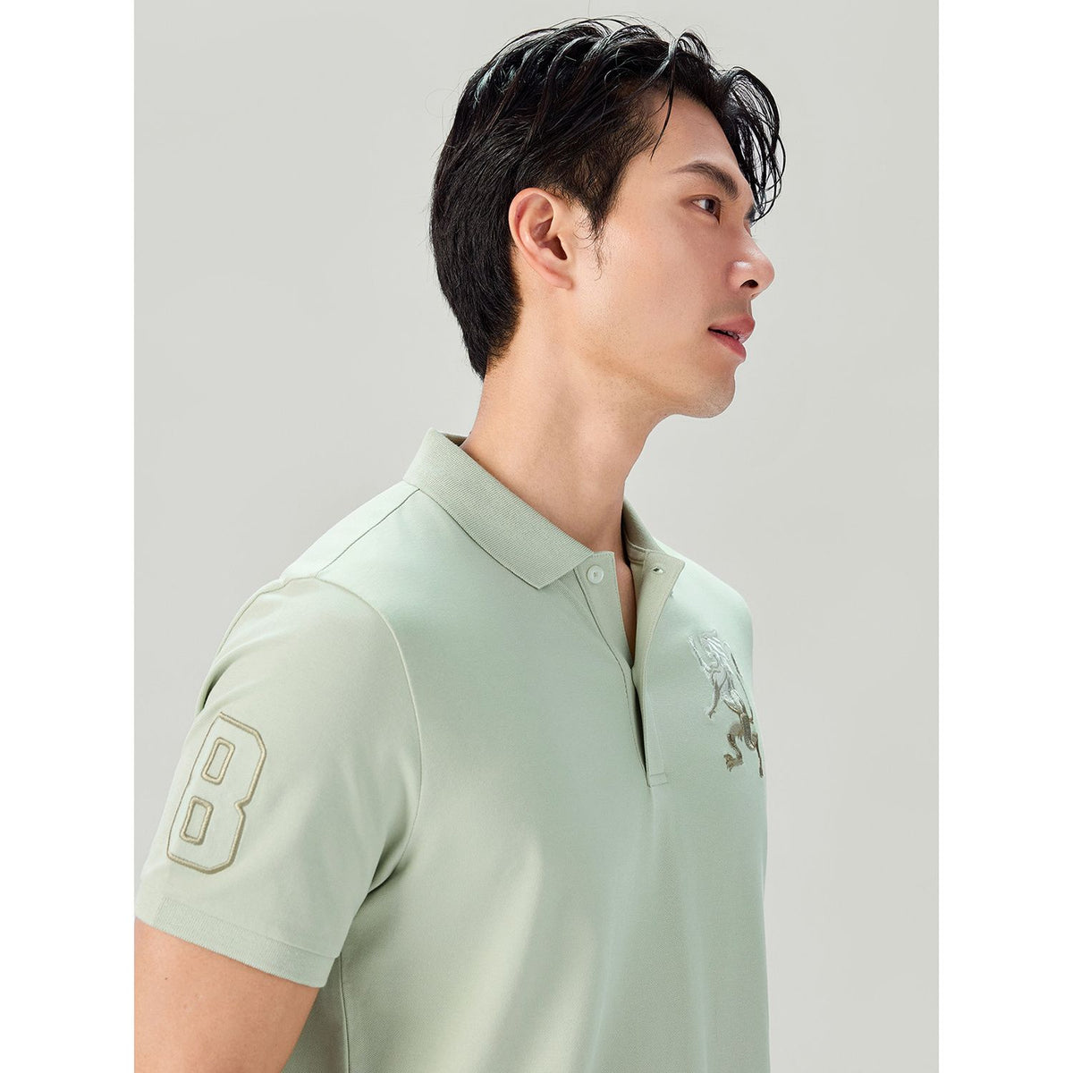 Men's Slim Fit 3D Lion Embroidery Lycra Pique Polo - Image 5