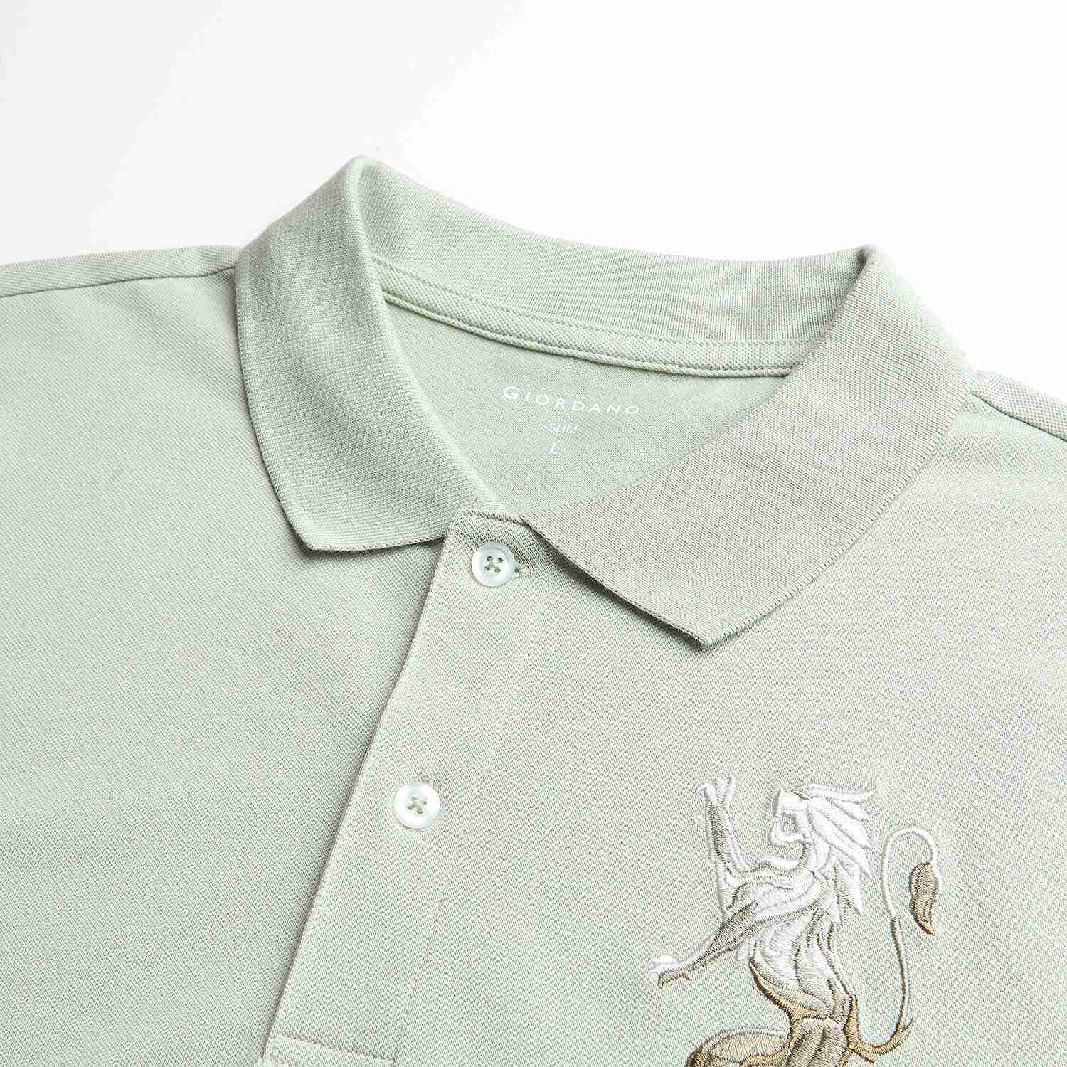 Men's Slim Fit 3D Lion Embroidery Lycra Pique Polo - Image 8