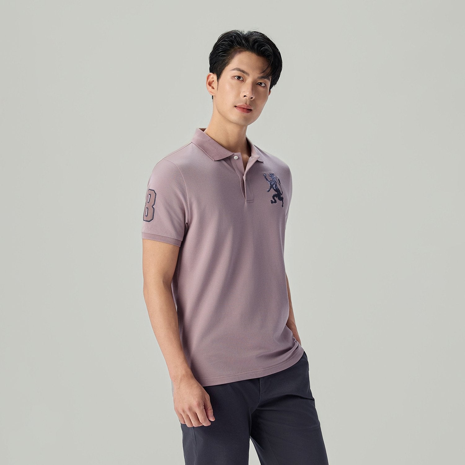 Men's Slim Fit 3D Lion Embroidery Lycra Pique Polo - Image 4