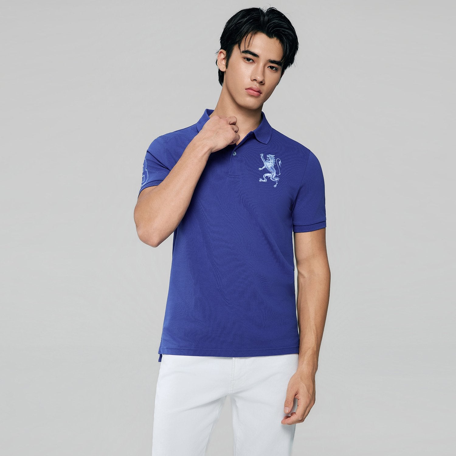 Men's Slim Fit 3D Lion Embroidery Lycra Pique Polo - Image 4