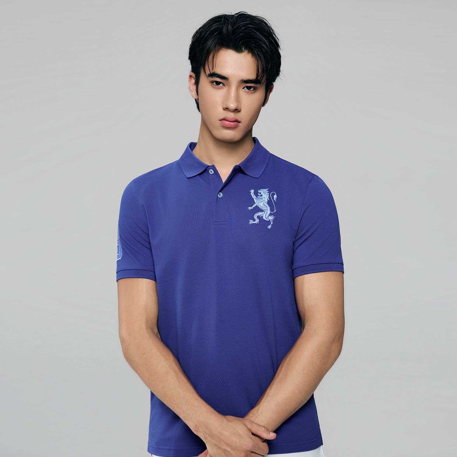 Men's Slim Fit 3D Lion Embroidery Lycra Pique Polo - Image 5