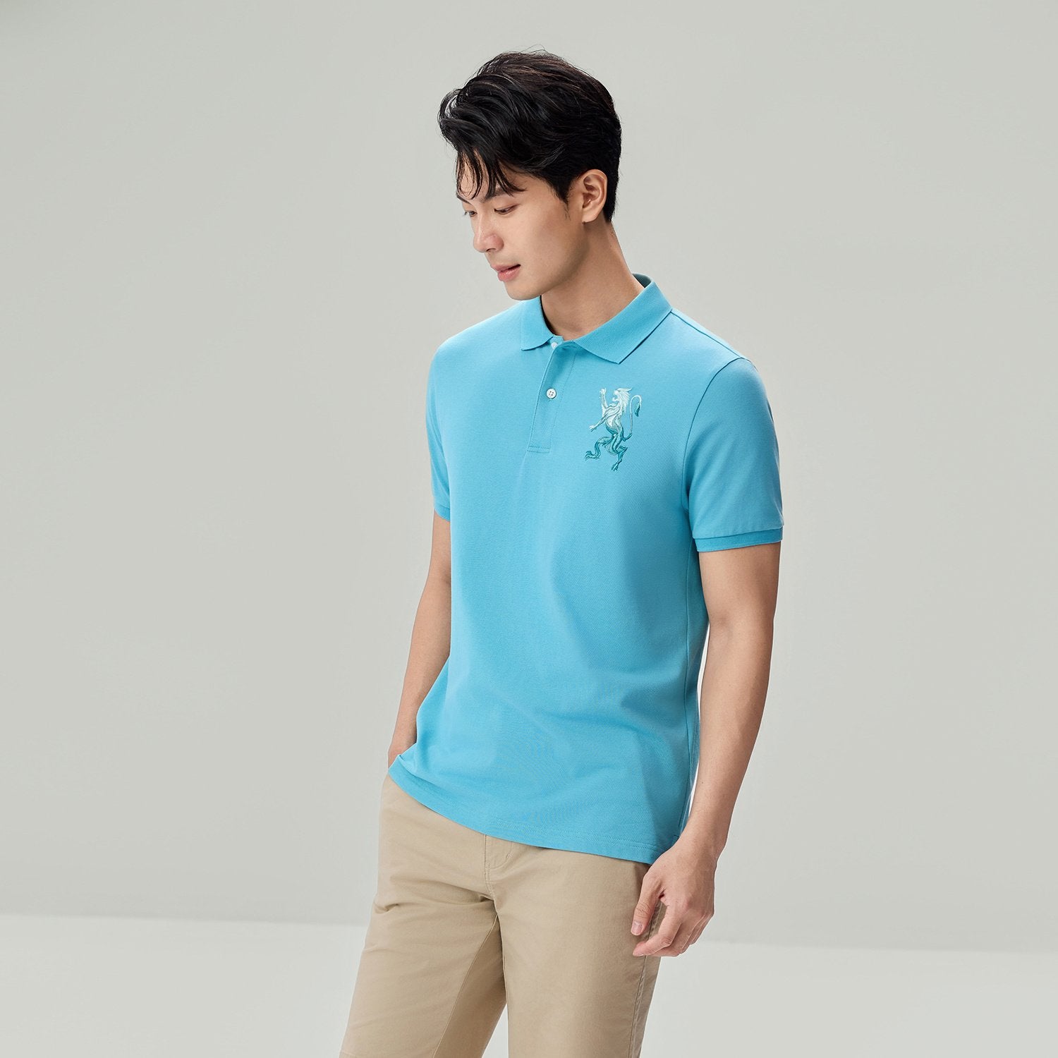Men's Slim Fit 3D Lion Embroidery Lycra Pique Polo - Image 2