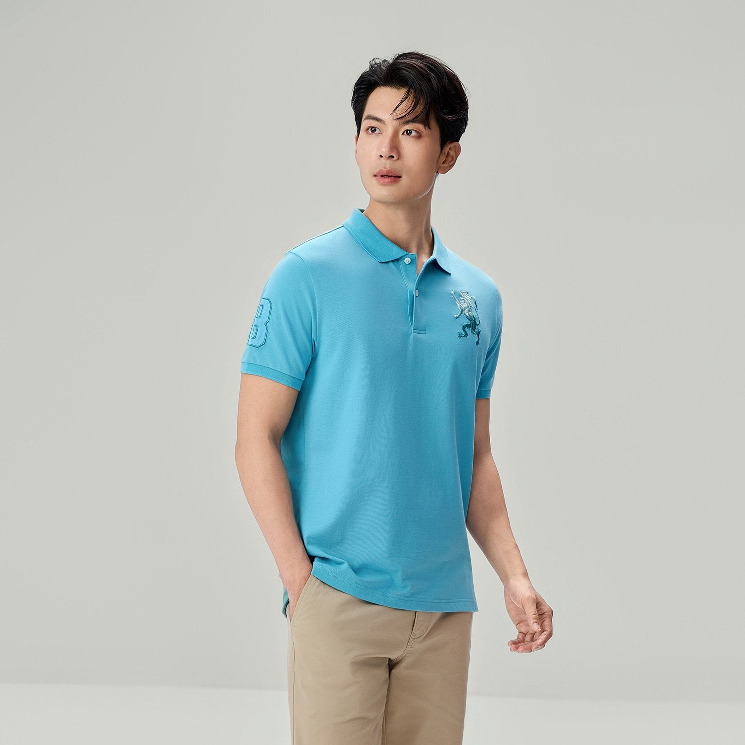 Men's Slim Fit 3D Lion Embroidery Lycra Pique Polo - Image 4