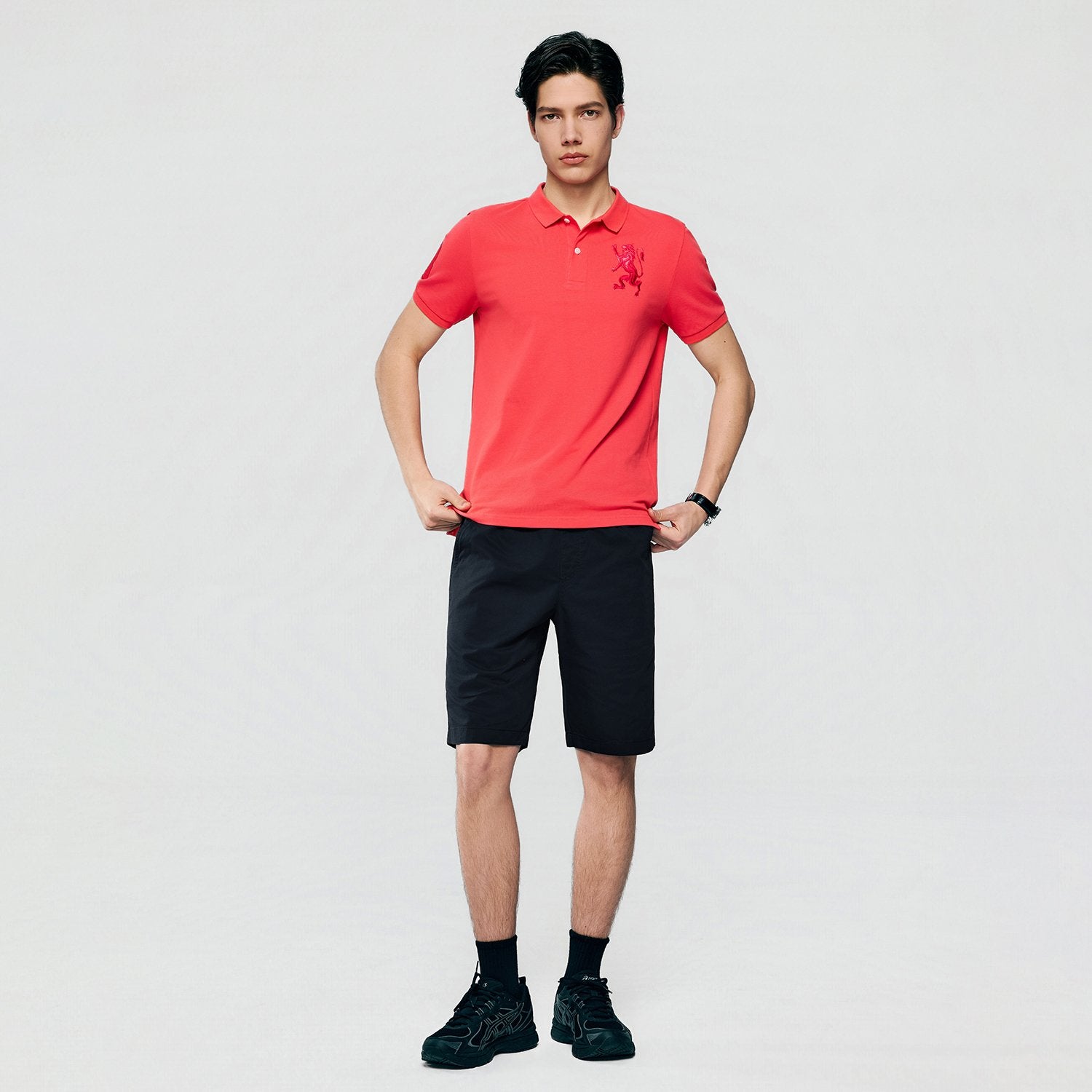Men's Slim Fit 3D Lion Embroidery Lycra Pique Polo - Image 1