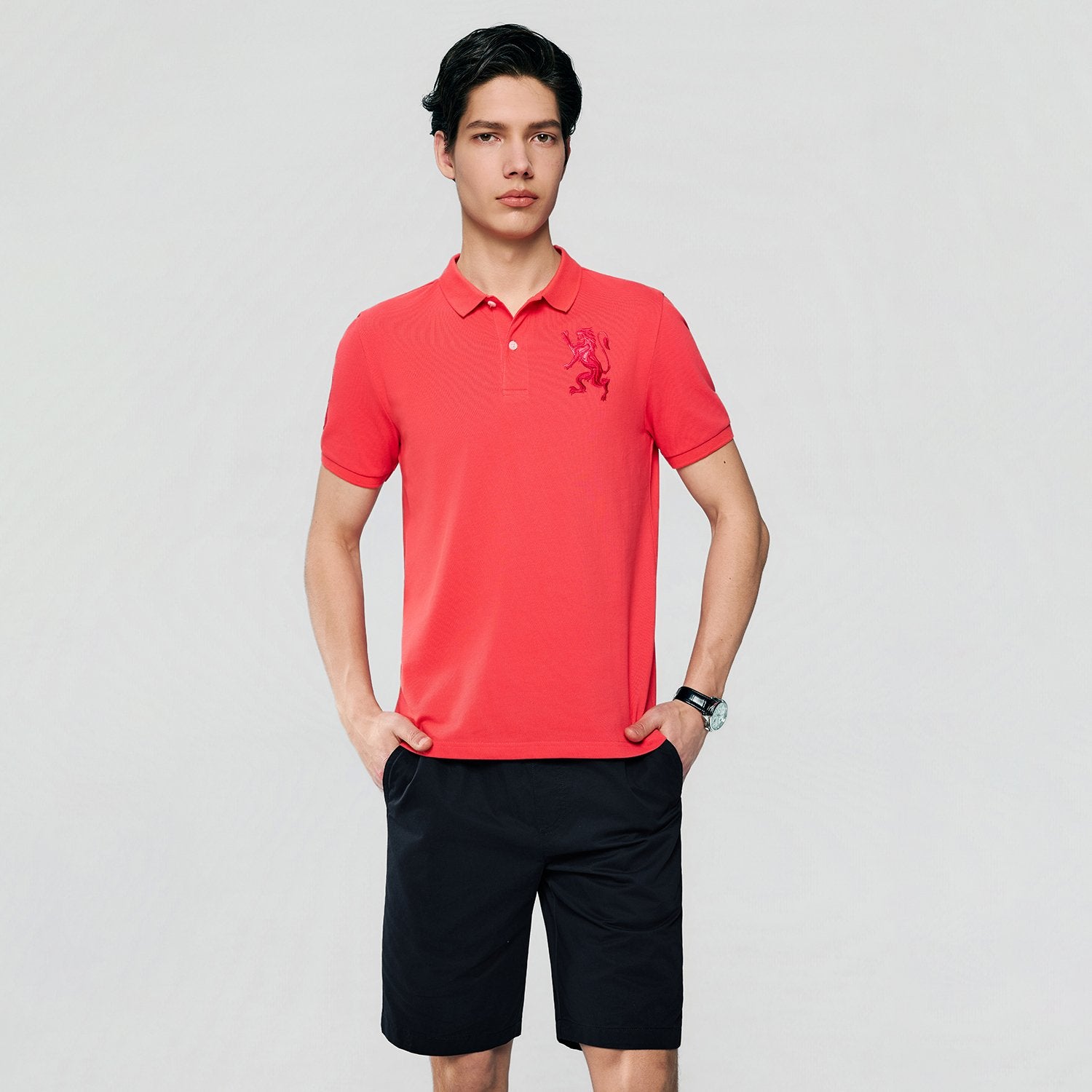 Men's Slim Fit 3D Lion Embroidery Lycra Pique Polo - Image 2