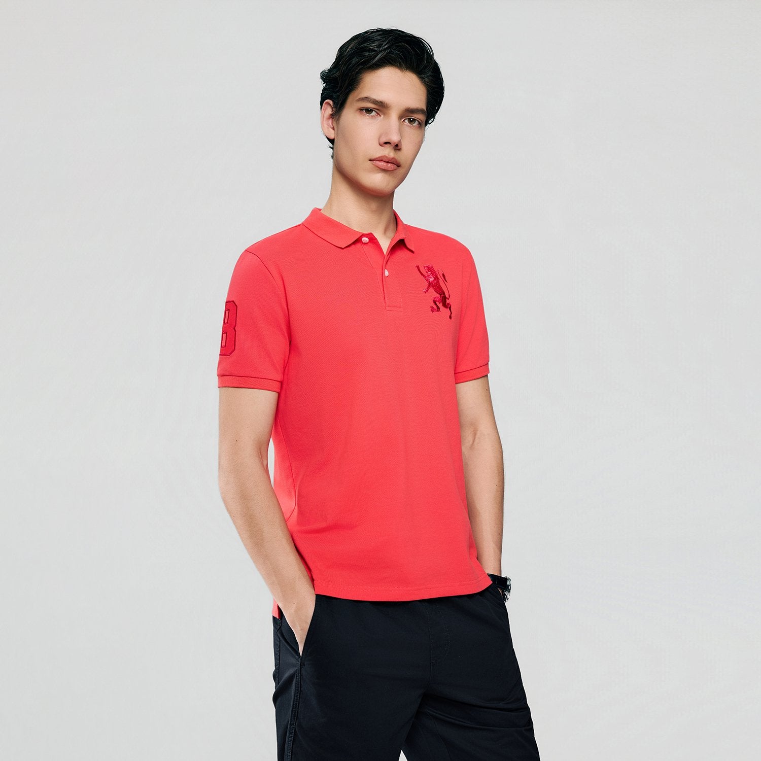 Men's Slim Fit 3D Lion Embroidery Lycra Pique Polo - Image 5
