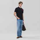 Men's Slim Fit 3D Lion Embroidery Lycra Pique Polo - Image 1