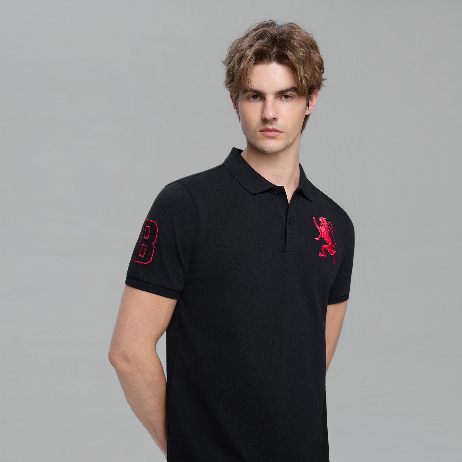 Men's Slim Fit 3D Lion Embroidery Lycra Pique Polo - Image 4
