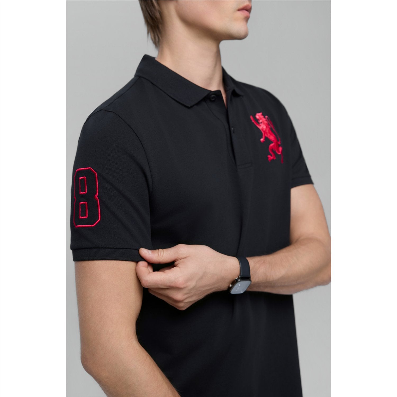 Men's Slim Fit 3D Lion Embroidery Lycra Pique Polo - Image 5