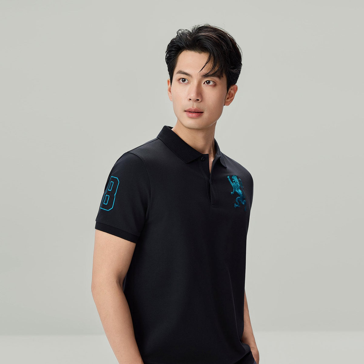 Men's Slim Fit 3D Lion Embroidery Lycra Pique Polo - Image 5
