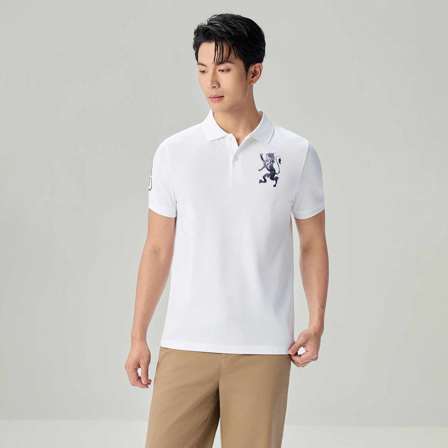 Men's Slim Fit 3D Lion Embroidery Lycra Pique Polo - Image 3