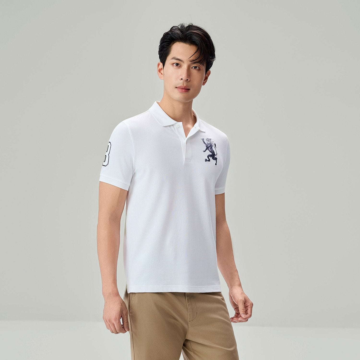 Men's Slim Fit 3D Lion Embroidery Lycra Pique Polo - Image 4