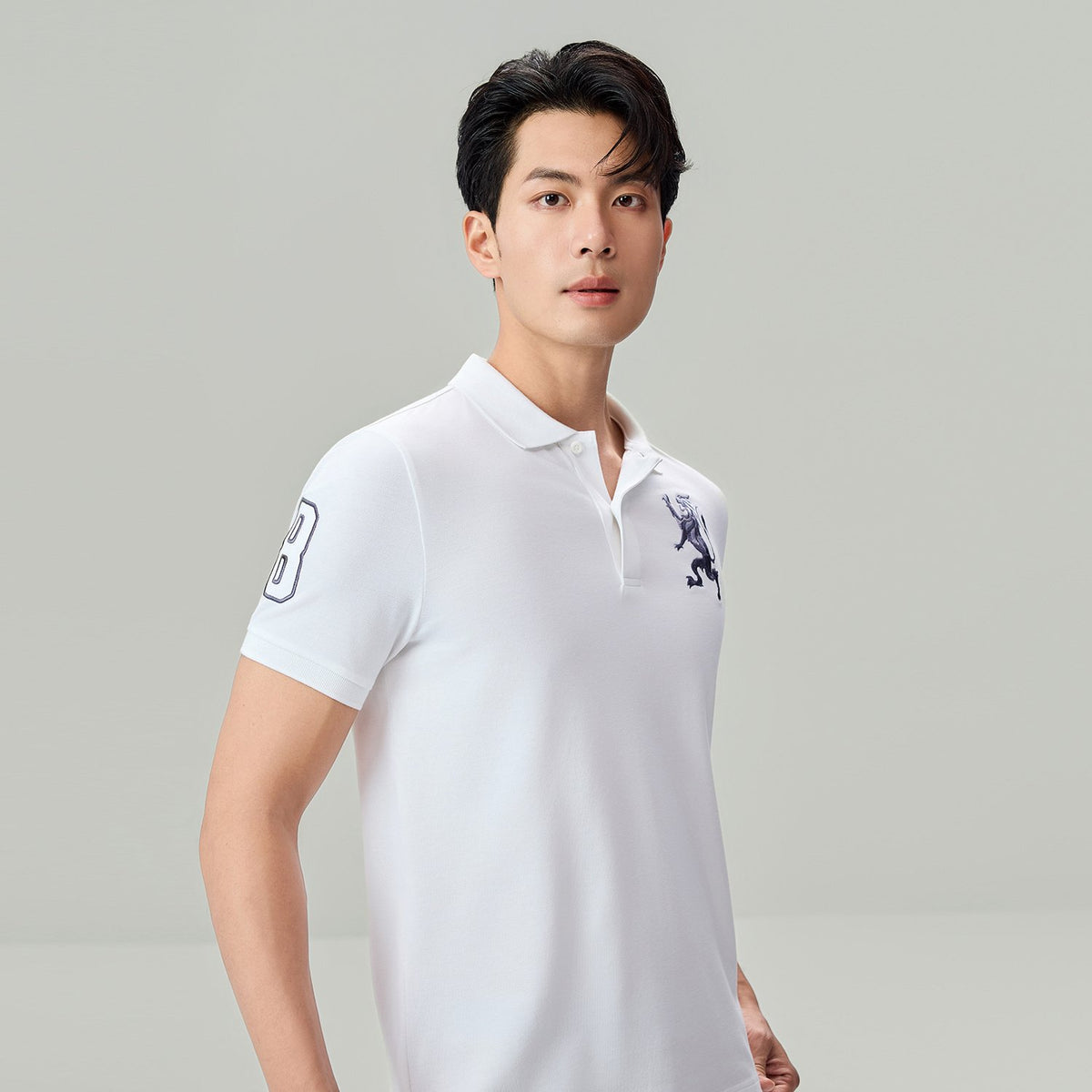Men's Slim Fit 3D Lion Embroidery Lycra Pique Polo - Image 5