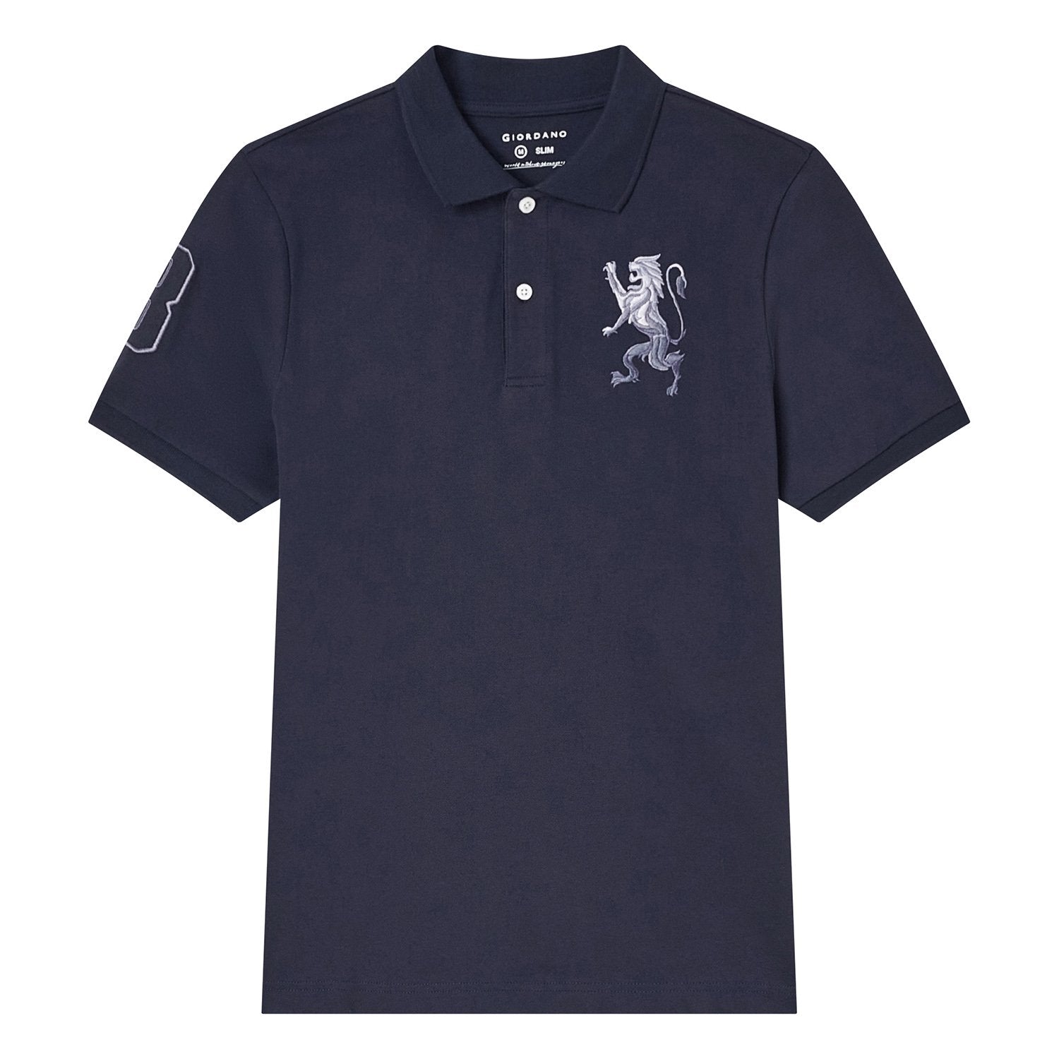 Men's Slim Fit 3D Lion Embroidery Lycra Pique Polo - Image 1