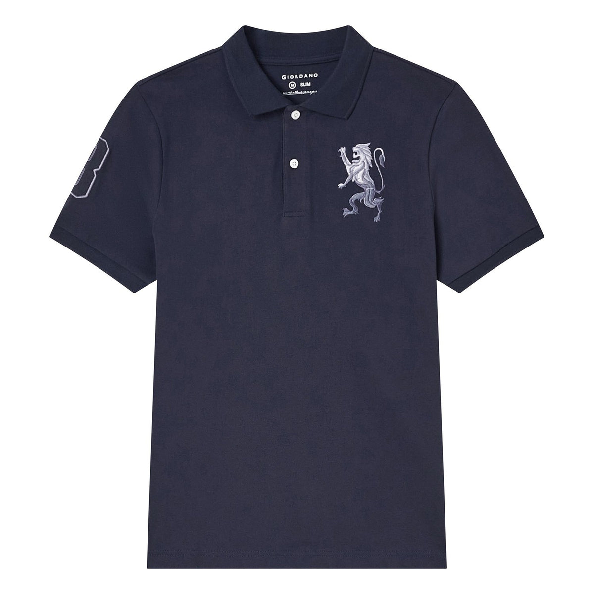Men's Slim Fit 3D Lion Embroidery Lycra Pique Polo - Image 1