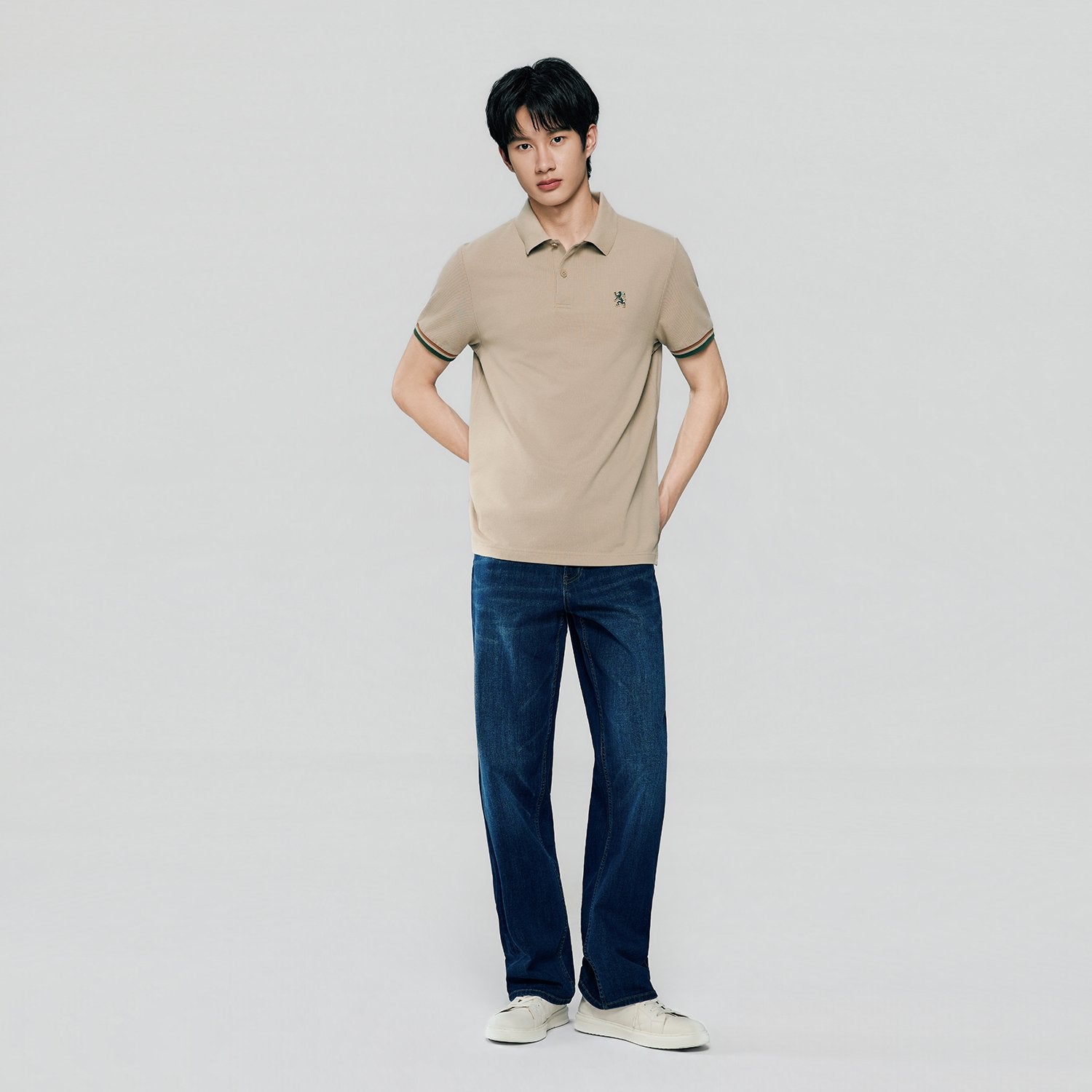 Men's Slim Fit  Embroidery Solid Polo - Image 1