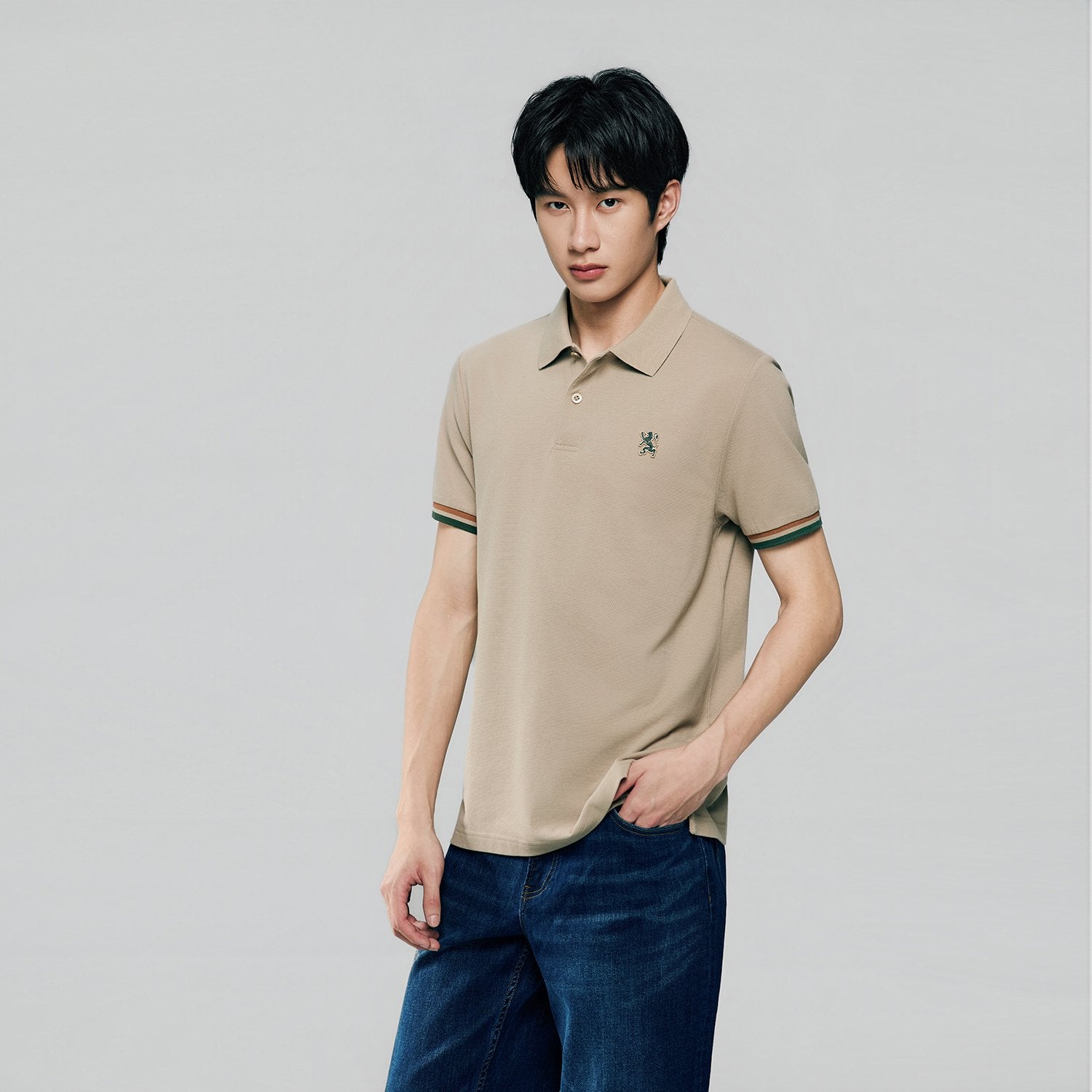 Men's Slim Fit  Embroidery Solid Polo - Image 3